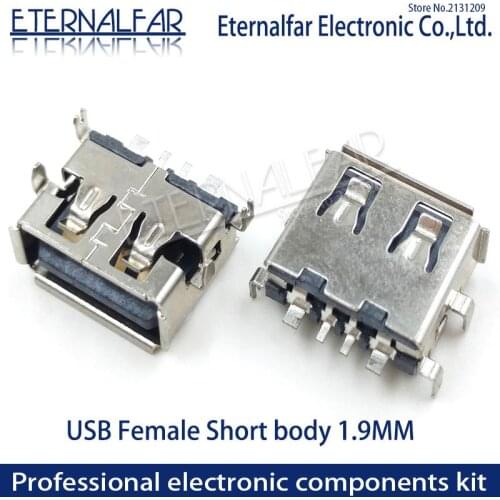 USB 2.0 Type A Female AF 11.0 Straight Edge Sinking 1.9MM Short Body 4 Feet Straight Inserting Board 4PIN Welding PCB DIY
