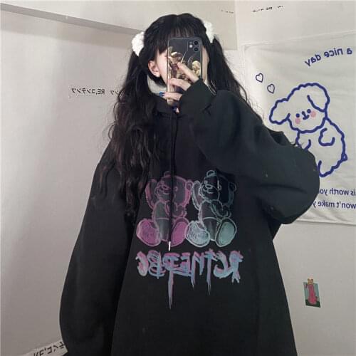 Oversized sweatshirt streetwear loose butterfly cute bear printed hoodie womens long-sleeve Korean jacket 2021 new women jacket