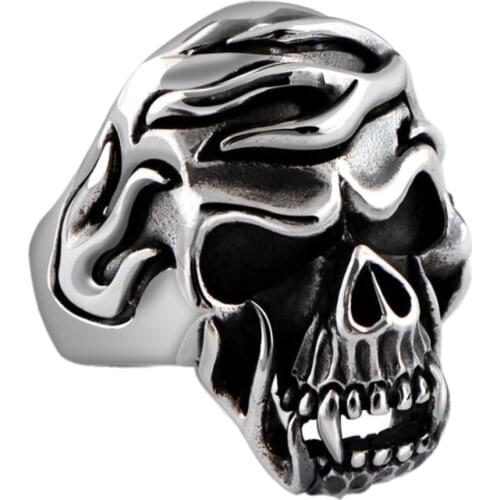 2020 new real pure s925 sterling silver jewelry vintage Thai silver domineering personality skull fire god man ring