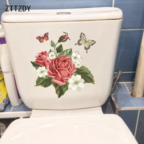ZTTZDY 24CM×24.2CM Rose Butterfly Vintage Toilet Decoration Home Room Wall Stickers Accessories T2-0865