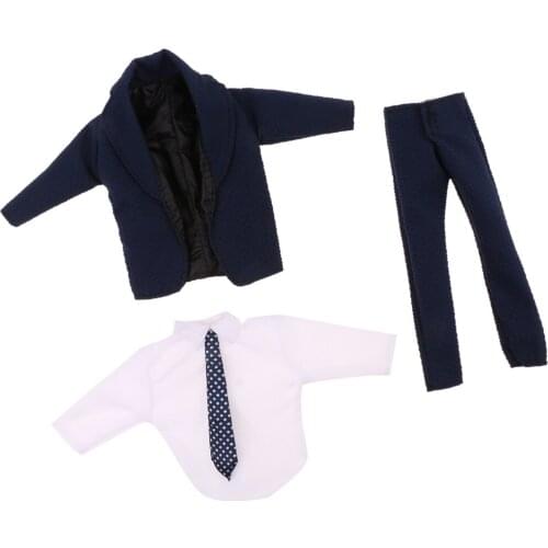 1 Set Fshion Doll Outfit Doll Business Suit Clothes for Dolls with Coat Pants Shirt Dark blue