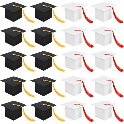10pcs Doctor Hat Cap Candy Box Black White Paper Boxes for Graduation Celebration Party Decoration Gift Bags Packaging Supplies