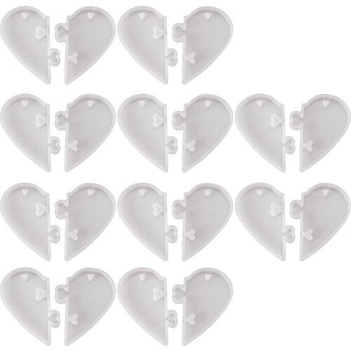 10pcs Couples Keychains Heart Shape Silicone Mold Lovers Puzzle Pendant Casting Molds for DIY Keychain Pendant Home Decoration