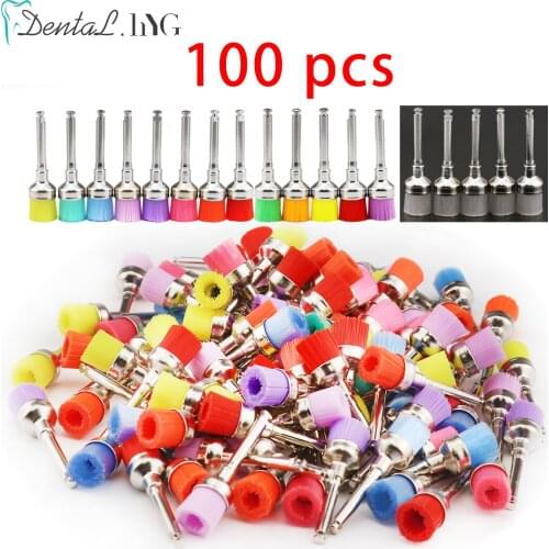 100pcs Dental Polishing Brushes Teeth Oral Cleaning Prophy Brush Colorful Nylon Latch Type Dentist Tool Accessory Lab Material