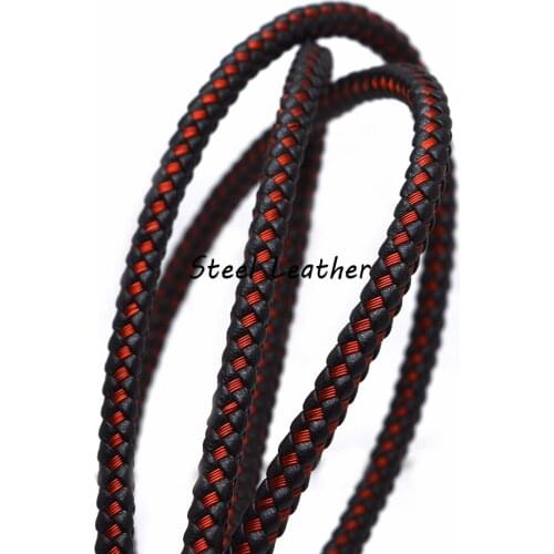 2m/lot Approx 6*5.5mm Braided Leather Cord Rope With Stainless Steel String Bracelet DIY Jewelry Material Findings Wholesale DIY