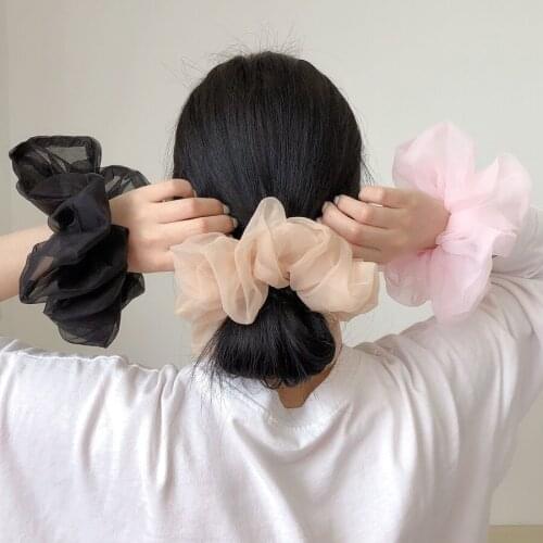 2021 Organza Scrunchies Giant Large Intestine Circle Oversized Mesh Scrunchies Girl Hairband Hair Ties Ponytail Holder Headwear