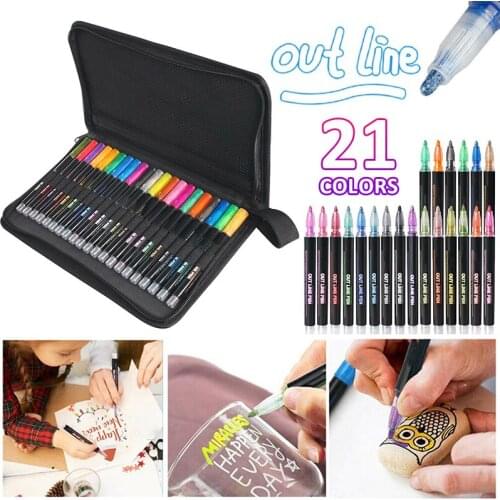 21 Colors Self Outline Metallic Markers Double Line Pen Outline Markers Pens For Drawing Painting Calligraphy Art Supplies