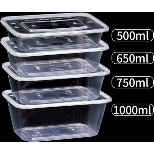 500 650 750ml 1000ML Disposable Food Bento Box Take Out Case Rectangle Shape Container For Cake Holder 50pcs/Lot