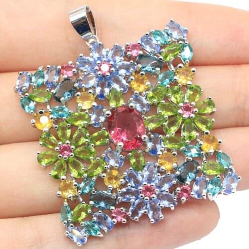 54x41mm Big Size 16.6g Created London Blue Topaz Gift Womans Engagement Silver Pendant