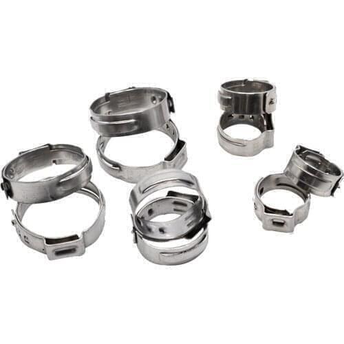 7.3-9.0 mm Pinch Clamps Stepless Single Ear Tight-Seal Vibration-Resistant for Firm Hose and Tube 304 Stainless Steel Pack 100