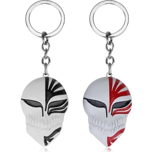 Anime Bleach Mask Keychain Ichigo Kurosaki Pendant Halloween Party Mask Alloy Key Ring Key Chain For Women and Men Fans