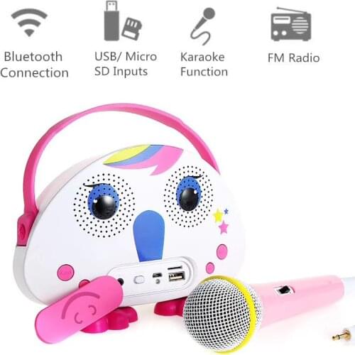 Outdoor Portable Bluetooth Wireless Karaoke Machine Stereo Speaker Microphone for Kid with TF Card FM Radio