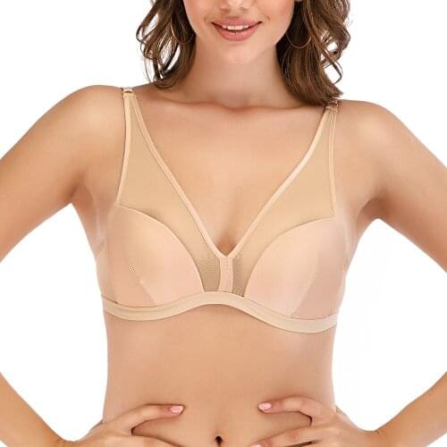 New Women Bra Sexy Deep V Lace Lingerie Wireless Semi-lace Bralette Comfortable Female Underwear Tops Size 30-38 AA A B C Cup