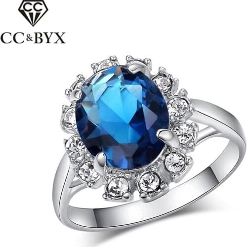 CC Jewelry Rings For Women Fashion Jewelry White Gold Color Blue Stone Party Engagement Bijoux Luxury Bride Wedding Ring CC618