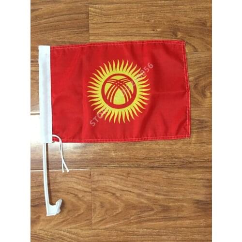 30x45CM Kyrgyz Kyrgyzstan window Car flag banner polyester Car decoration with flagpole Free Shipping