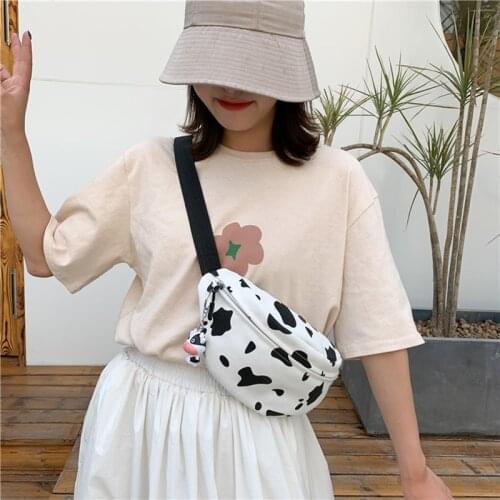 Korean 2020 Milk Cow Print Women Canvas Crossbody belt Bag Japanese Harajuku Girl Cute Chest Bags Waist Belt Female Fanny Pack