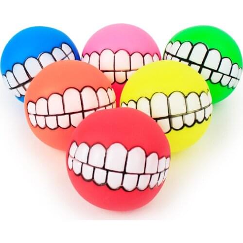Pet Supply Funny Teeth Rubber Dog Ball Toy Sound Squeak Chew Toys For Small Large Dog
