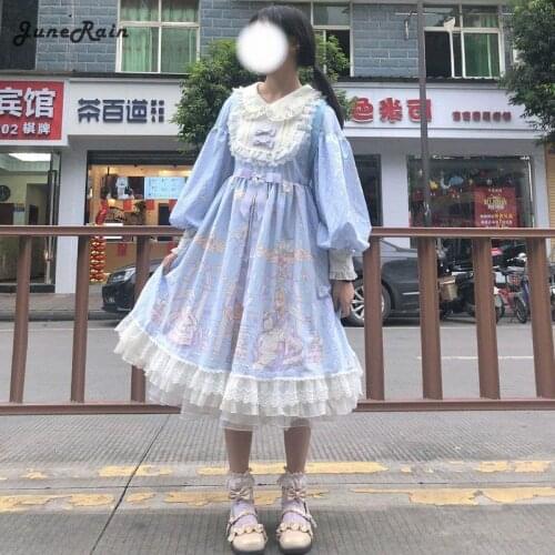 JuneRain Spring Summer sweet Lolita Dress Women Kawaii Victorian Tea Party Long Sleeves Lace Gothic Girls Lolita Dresses Cosplay