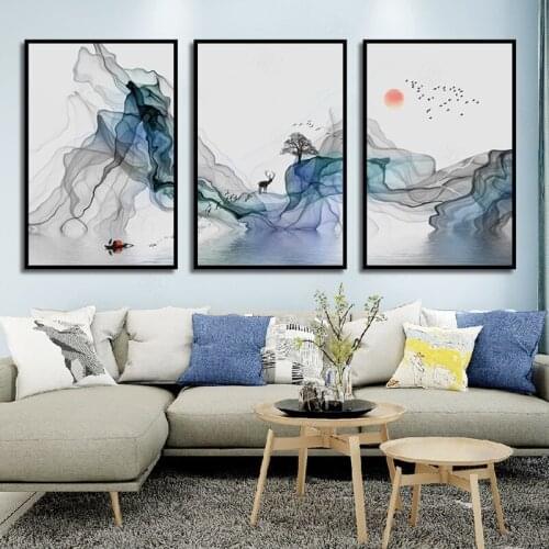 Chinese Traditional Landscape Painting Canvas Painting Wall Art Nordic Posters and Prints Wall Pictures for Living Room Decor