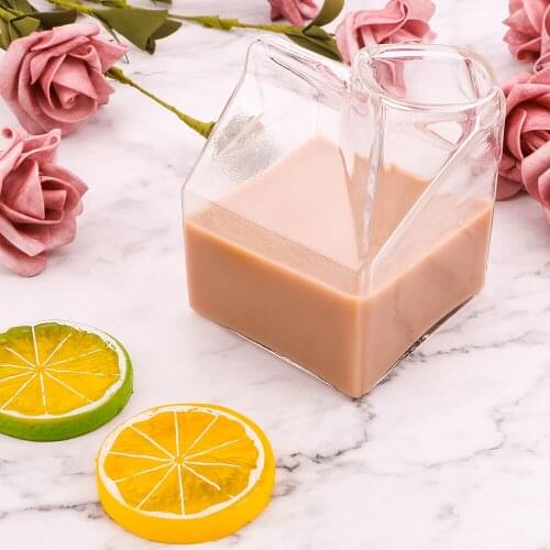 Pure Handmade Crafts Milk Box 250ML Unique Design Creative Drinkware Square Glass Cup