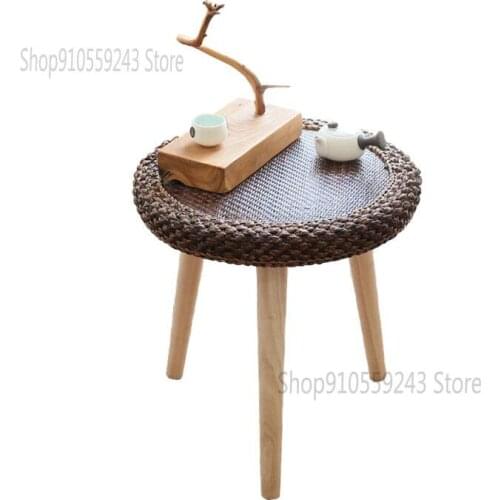 Round Table Nordic Rattan Solid Wood Corner Table Simple Round Table Small Apartment Living Room Balcony Side Table Bay Window T