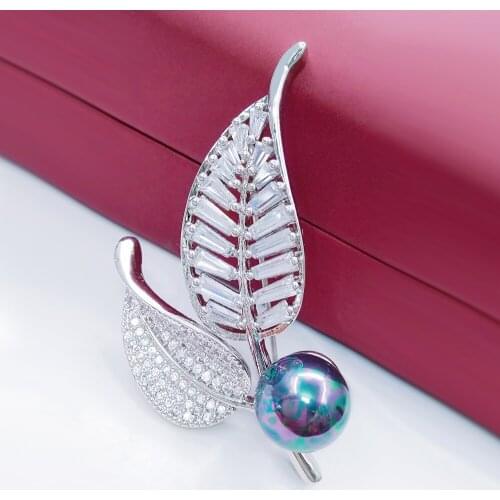 Lucky Sonny Vintage Simple Brooch Leaves Shape Broche Bijoux Imitation Pearl Pins Brooches Jewelry for Women Hot Christmas Gift
