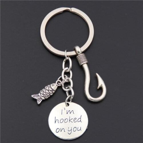 Fashion Fish and Hook Key Chain Keychain Jewelry Silver Color Fisherman I Love Fishing Fish Pendant Key Holder