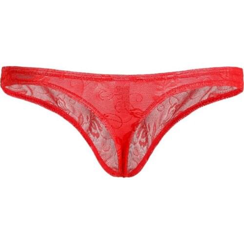 Mens Sexy Sissy Low Rise Lace Breathable Thong Underwear T-Back Bikini Underpant Underwear White Blue Red Black Purple