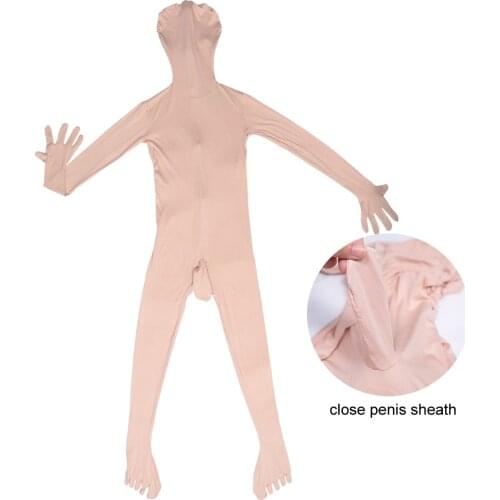 Man Zentai Leotard Five Fingers Long Sleeve Bodysuits Modnos Zipper Open Crotch Catsuit Ultrathin Close Penis Sheath Jumpsuits