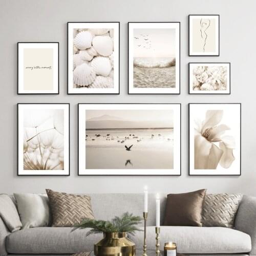 White Shell Beach Flower Dandelion Wall Art Canvas Painting Nordic Posters And Prints Pictures For Living Room Home Wall Decor