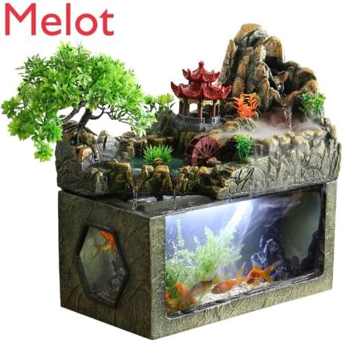 Creative Desktop Fish Tank Water Flow Lucky Fountain Living Room Office Decoration Waterfall Circulating Water Small Rockery