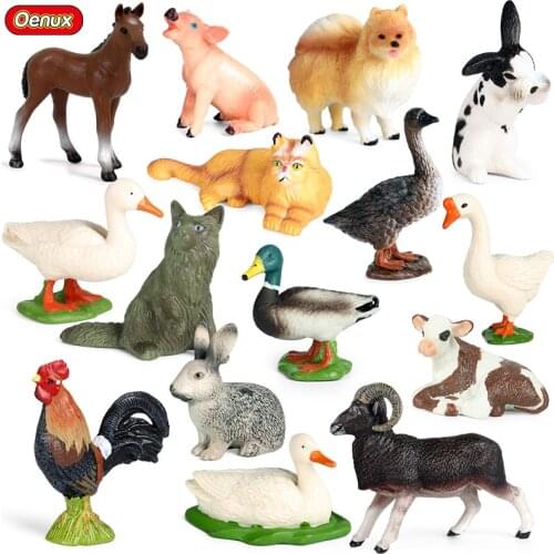 Oenux Farm Sealife Model Simulation Goose Duck Dog Cat Rabbit Pig Action Figures Animals Figurine PVC Miniature Lovely Kids Toy