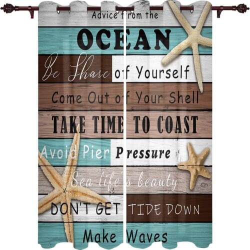 Ocean Mosaic Wood Grain Starfish Modern Curtains for Living Room Luxury Window Treatments Bedroom Kitchen Curtains Drapes