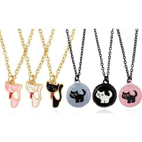 New Cute Cat Pendant Necklace Pink white black blue Cat for Women Girls Children Fashion Cartoon Animal Necklaces Jewelry Gifts