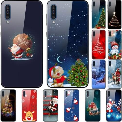 Christmas Cartoon Glass Case Phone Shell Phone Cover Back Bumper For Samsung Galaxy A50 Case