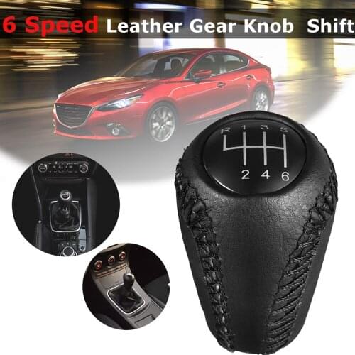 Black Leather Gear Stick Shift Knob 6 Speed for Mazda 3 BK BL/ 5 CR CW/ 6 II GH