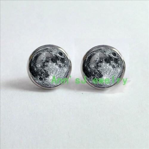 HZ4-00467 Full Moon Earrings, Astronomy space post ear nail stud earrings Jewelry Nebula ear stud Space ear stud earrings