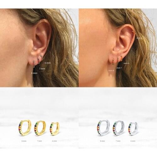 CANNER 2pcs Bohemia Colorful Ziron 925 Sterling Silver Aretes Pendientes Hoop Earrings for Women Girl Engagement Ear Bone Buckle