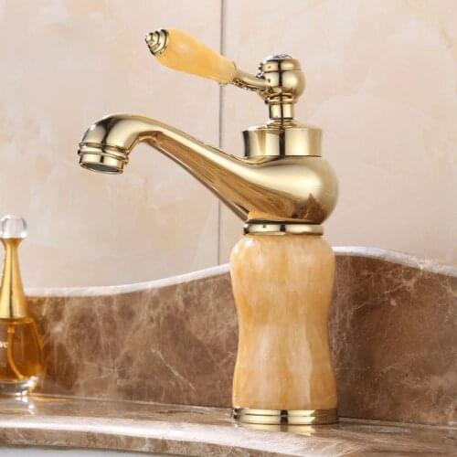 Bathroom Basin Faucet Antique Copper Marble Jade Sink Tap European Style Cold Hot Water Mixer Tap Gold lavatory Water Faucet