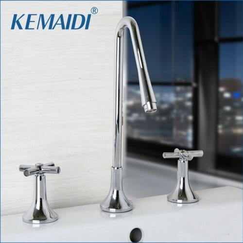 KEMAIDI Bathroom Basin Faucets Sink Mixer Tap Water Taps w/3 Hole 2 handles Simple Chrome Polished Washbasin Mixer Tap Faucet