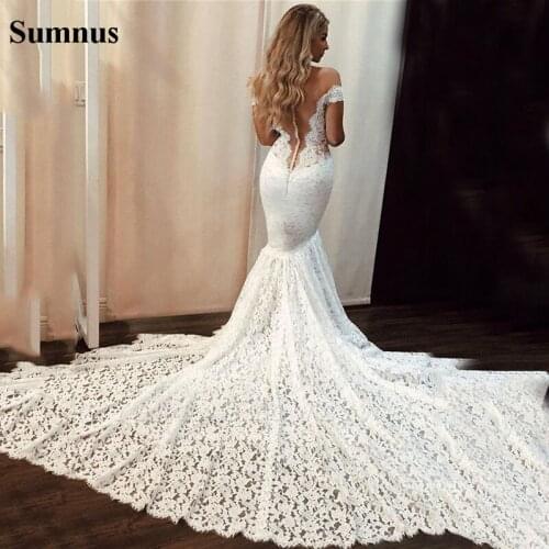 Sumnus Sexy Mermaid Bridal Dresses Boho Off The Shoulder Lace Appliques Bridal Gown Plus Size Wedding Party Dress