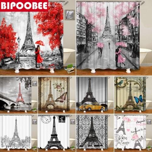 Paris Tower 3D Fabric Shower Curtains Bathroom Curtain Car Street Dark Clouds Prints Bath Screen with 12 Hooks Home Decor 4 Size
