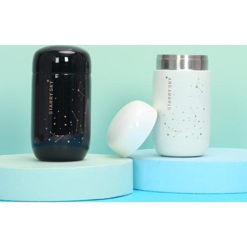 Stainless Steel Vacuum Insulated Water Bottle 200ml Portable Travel Vacuum Flask for Kids Adults, Starry Sky, Black, White