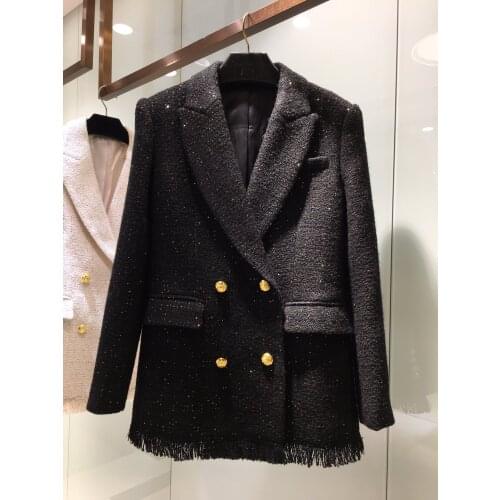 New Ladies High 2021 Quality Fashion Long Sleeve Lapel Fringed Jacket 0119