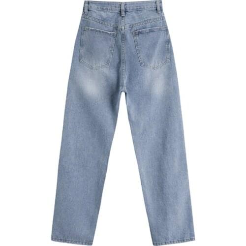 Autumn Femme Denim Trouser High Waist Womens Blue Jeans Spring EA Straight Long Pants Sense Design Streetwear Baggy