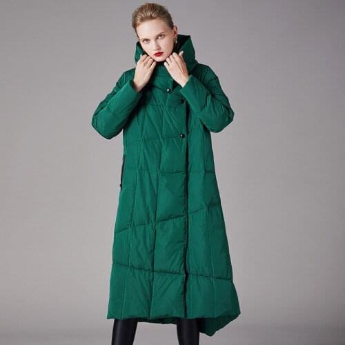 Duck White Oversize Down 2021 winter Womens Thick Loose Stand-up Collar Mid-length Down Coat Female Brand Green Down Jacket