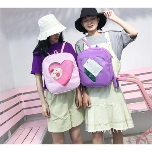 Candy Color PU Leather Ita Bag DIY Transparent Love Heart Shape Backpack Kawaii Harajuku Schoolbags For Teenage Girls