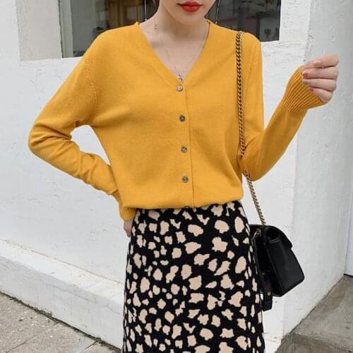 Autumn Winter New Knitted Cardigan Women Korean V-neck Loose Long Sleeve Sweater Single Breasted Solid Casual Slim Pullovers Top