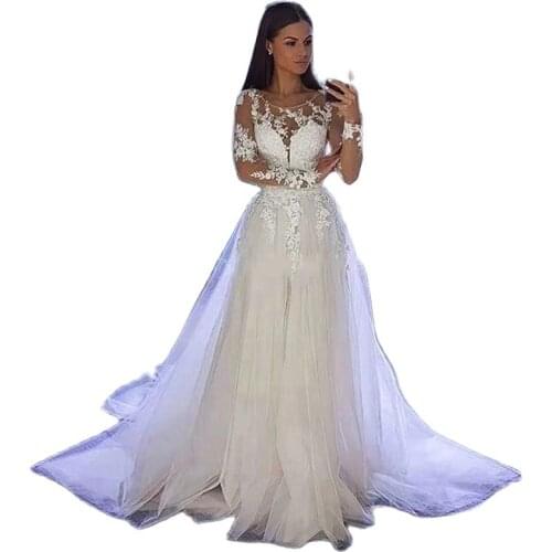 Vestido De Novia Lace Appliques Long Sleeves Wedding Dresses Robe De Mariée Formal Bride To Be атласное платье