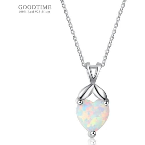 Fashion Necklace Pure 925 Sterling Silver Fine Jewelry Love Heart Opal Pendant Necklaces For Women Girl Party Necklace Gifts